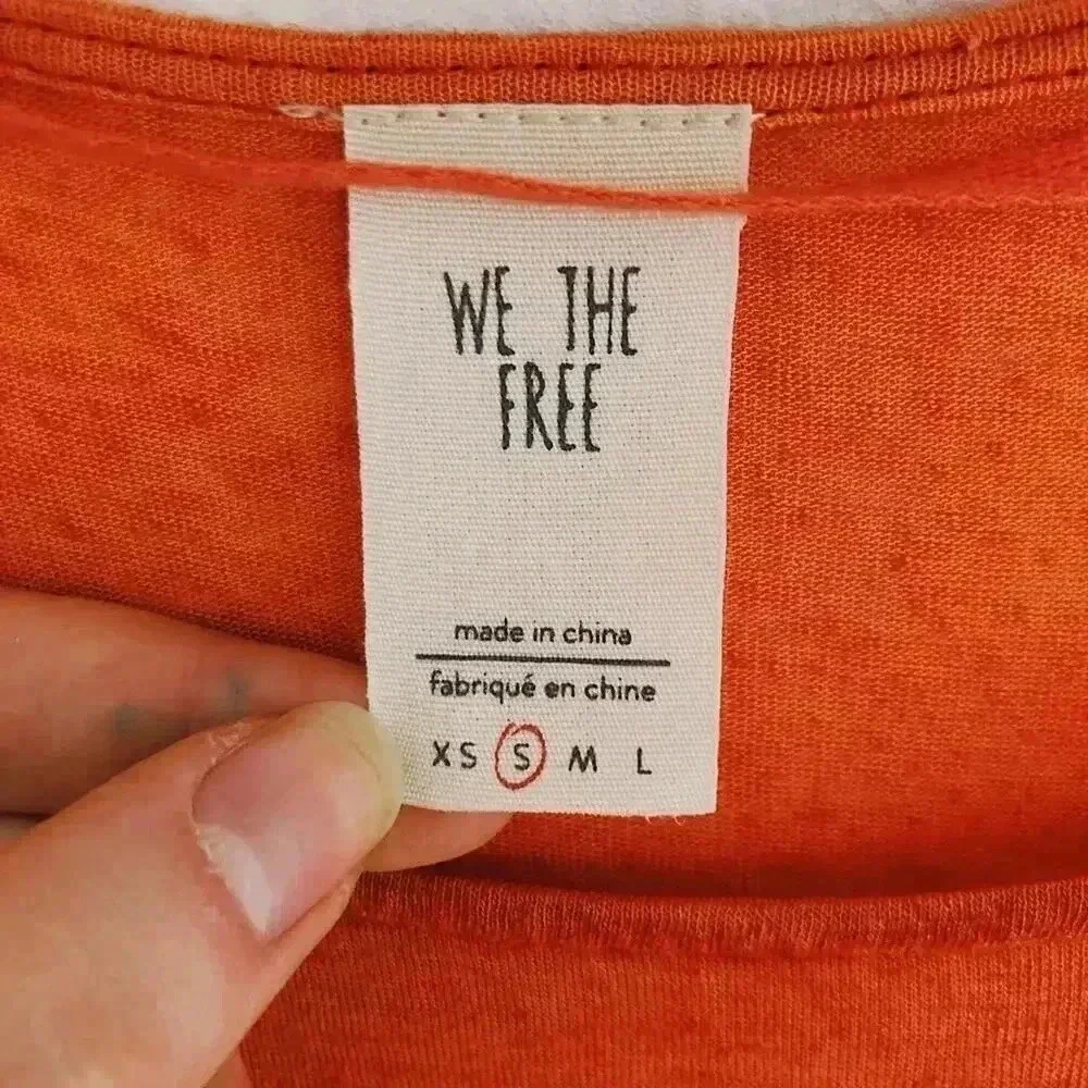 NWT Free People Orange Asymmetrical Burnout T Shirt Top Women's Size S